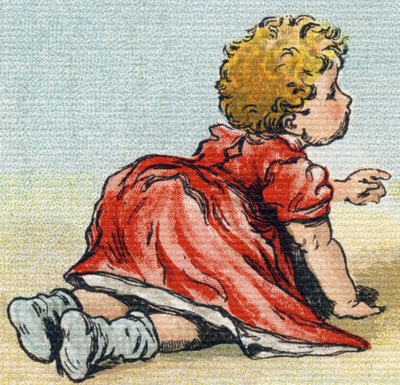 शिशु। "Alphabet de ma petite fille" में उत्कीर्णन। बर्नार्डिन-बेचेट एंड फिल्स, बुकसेलर-प्रकाशक, पेरिस, 1895 के आसपास। कैनवास पर अटूट एल्बम। बिब्लियोथेक डेस बेब्स। 12 पृष्ठ। एक पठन विधि और एक दृष्टांत पालनकर्ता युक्त एल्बम। मंद: 29, द्वारा अज्ञात