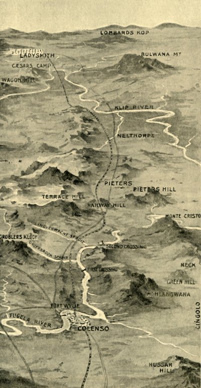 पीटर की लड़ाई और लेडीस्मिथ की राहत को दर्शाता हुआ बैलून मैप, 1900। द्वारा अज्ञात