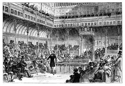 बेंजामिन डिसरायली ने हाउस ऑफ कॉमन्स में अपने सुधार बिल को पेश किया, c1867 द्वारा अज्ञात