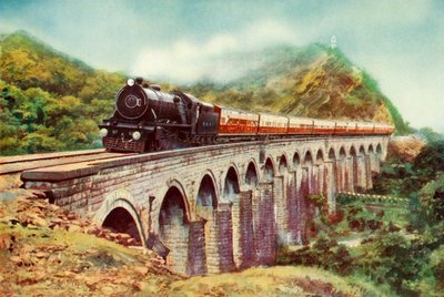 बंबई और दिल्ली के बीच। वायडक्ट, 1935 के ऊपर से गुजर रहे फ्रंटियर मेल का एक आकर्षक दृश्य द्वारा अज्ञात