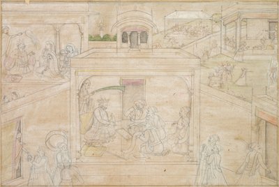 ज्योतिषी के साथ भीम परामर्श: नाला-दमयंती ड्रॉइंग से दृश्य, सी। 1790-1800। द्वारा अज्ञात