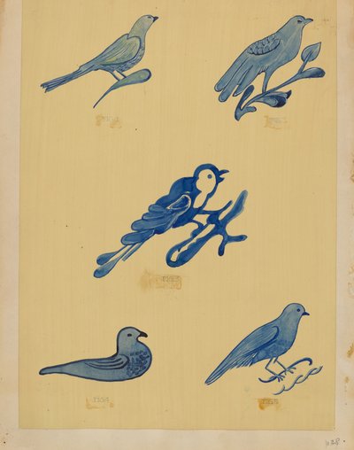 स्टोनवेयर पर पक्षियों की सजावट, 19351942। द्वारा अज्ञात
