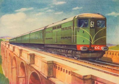 ब्राइटन बेले, एसआरएस इलेक्ट्रिक लोकोमोटिव, 1940 में ओउस वियाडक्ट के ऊपर द्वारा अज्ञात