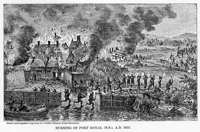 पोर्ट रॉयल नोवा स्कोटिया का जलना, 1613 ई।, 1877 द्वारा अज्ञात
