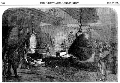 1855 में सिटी रोड, लंदन में ग्रिसल्स रीजेंट कैनाल आयरनवर्क्स में मोर्टार की ढलाई द्वारा अज्ञात