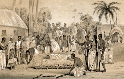 1847 के अपने दिवंगत पति के शरीर के साथ एक हिंदू विधवा को जलाने की रस्म द्वारा अज्ञात