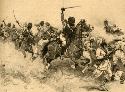 1843 c1890, भारत के सिंध के मियां मीनी की लड़ाई में घुड़सवार सेना का आरोप। द्वारा अज्ञात