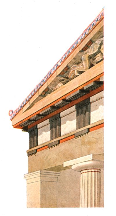 1928 के ग्रीस के एथेंस में एक्रोपोलिस पर एथेना के पुराने मंदिर के पेडन का कोना। द्वारा अज्ञात