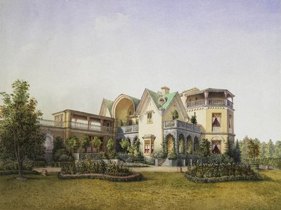 पीटरहॉफ़, 1847 में अलेक्जेंड्रिया पार्क में कॉटेज पैलेस द्वारा अज्ञात