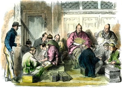 श्री रिचर्डसन की हत्या के लिए मुआवजे के पैसे की गिनती, 1863, जापान द्वारा अज्ञात