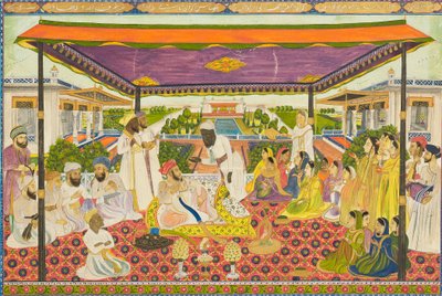 मनोरम महल और बगीचे की पृष्ठभूमि के साथ अदालत का दृश्य, 19वीं शताब्दी 1801 - 1900 द्वारा अज्ञात