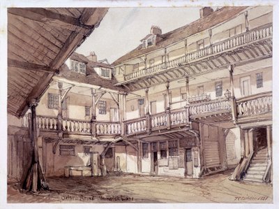 ऑक्सफ़ोर्ड आर्म्स इन का प्रांगण, वारविक लेन, लंदन, 1851 द्वारा अज्ञात