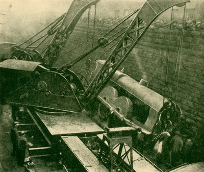 एक दुर्घटना के बाद काम में क्रेन, 1930। द्वारा अज्ञात
