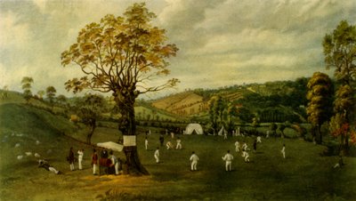 नॉटिंघम और लीसेस्टर के बीच क्रिकेट मैच, c.1829, 1947। द्वारा अज्ञात