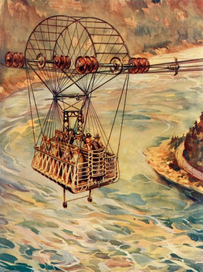 केबल कार द्वारा नियाग्रा फॉल्स को पार करना, c1930। द्वारा अज्ञात