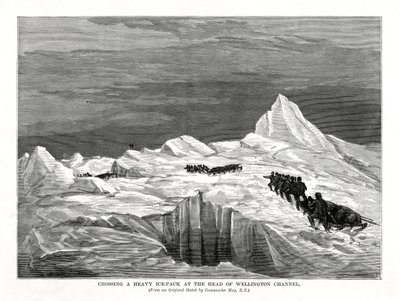 वेलिंगटन चैनल के प्रमुख, 1877 में एक भारी आइस-पैक को पार करना द्वारा अज्ञात