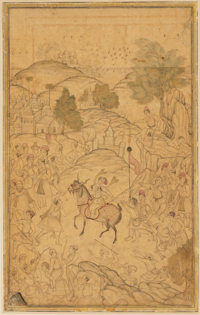 घुड़सवार आकृति के साथ भीड़ का दृश्य, 16वीं सदी द्वारा अज्ञात