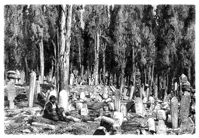 स्कूटरी, कब्रिस्तान, 1895 के कब्रिस्तान में सरू के पेड़ द्वारा अज्ञात