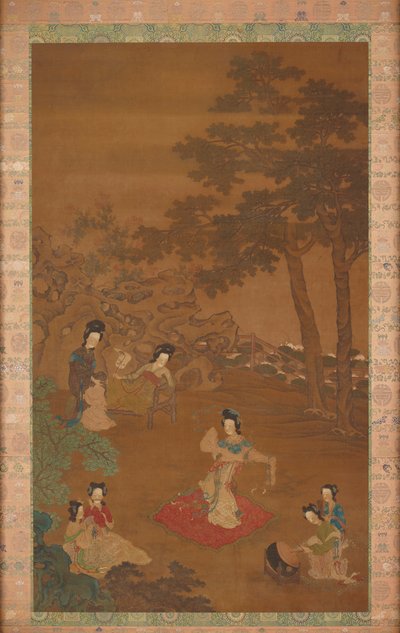 एक बगीचे में नर्तक और संगीतकार, किंग राजवंश, 18वीं शताब्दी। द्वारा अज्ञात