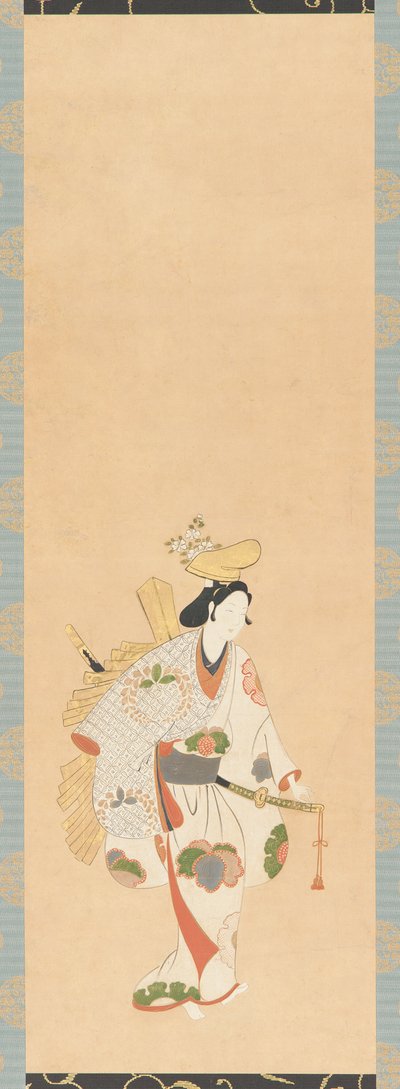 रंगीन पत्तियों से सजी सफेद पोशाक में नर्तकी..., ईदो काल, कंबुन युग, 1661-1673। द्वारा अज्ञात
