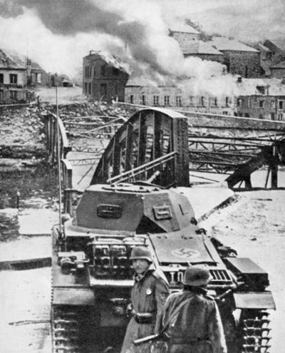 जर्मन अग्रिम, विश्व युद्ध 2, 1940 को रोकने के लिए बेल्जियम के द्वारा नदी पर पुल का विनाश द्वारा अज्ञात