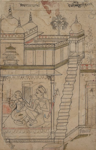 देस्वरारी रागिनी: 18वीं शताब्दी की शुरुआत में एक रागमाला श्रृंखला गारलैंड ऑफ़ म्यूज़िकल मोड्स से फोलियो। द्वारा अज्ञात