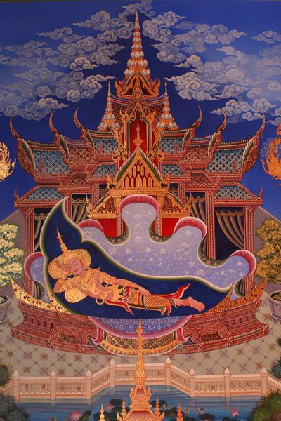 बुद्धपदीपा मंदिर, विंबलडन, ग्रांडे-ब्रेटगेन के उपोस्थ (तीर्थ हॉल) में एक भित्ति चित्र का विवरण द्वारा अज्ञात