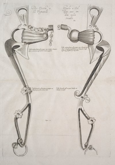 घोड़े के बिट के लिए आरेख, 1700s। द्वारा अज्ञात