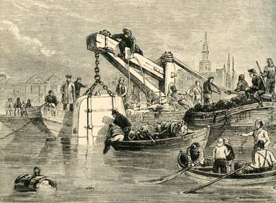 टेम्स टनल के निर्माण में प्रयुक्त डाइविंग-बेल, c1878। द्वारा अज्ञात