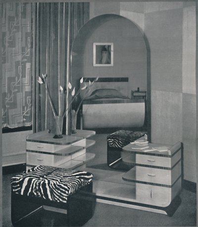 फ्रेंकल गल्र्स, इंक। 1933 के लिए डिज़ाइन किया गया ड्रेसिंग-टेबल और स्टूल द्वारा अज्ञात