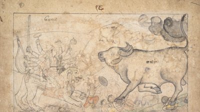 Durga Confronts the Buffalo Demon Mahisha: Scene from the Devi Mahatmya, ca. 1780.  द्वारा अज्ञात