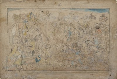 Durga, Kali, and Five Matrikas Battle the Daitya Army of the Demon Shumbha..., ca. 1780.  द्वारा अज्ञात