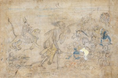 दुर्गा और काली चंदा और मुंडा की एकत्रित सेनाओं के पास पहुंचे..., लगभग। 1780. द्वारा अज्ञात