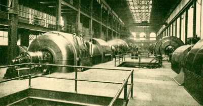 1930 में चेल्सी के लोट्स रोड में ग्रेट अंडरग्राउंड जनरेटिंग स्टेशन पर डायनामोस। द्वारा अज्ञात