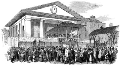 लंदन, 1852 में वेस्टमिंस्टर चुनाव के दौरान कोवेंट गार्डन में चुनावी हलचल द्वारा अज्ञात