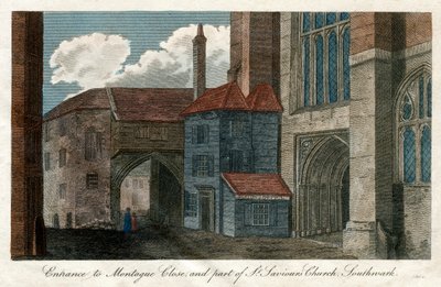 मोंटेग्यू क्लोज़, और सेंट सेवियर्स चर्च, साउथवार्क, लंदन, 1814 का हिस्सा द्वारा अज्ञात