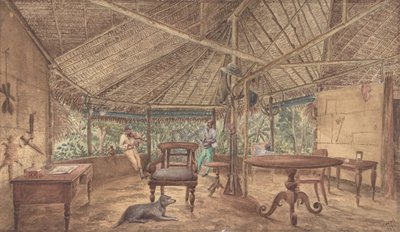 एक अफ्रीकी जंगल लॉज में यूरोपीय पुरुष, 1886। द्वारा अज्ञात