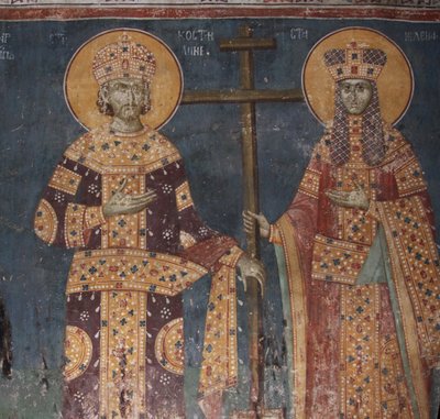क्रॉस का बहिष्कार। संन्यासी कॉन्स्टेंटाइन द ग्रेट और हेलेना, 1321-1322 द्वारा अज्ञात
