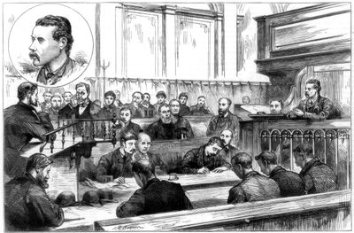 बर्मिंघम पुलिस कोर्ट में जॉन एफ एगन की परीक्षा, डायनामाइट प्लॉट, 1884 द्वारा अज्ञात