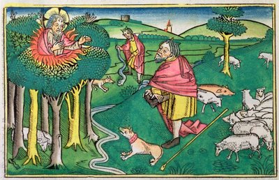 निर्गमन 3:1-22 और 4:1-4: जलती हुई झाड़ी और परमेश्वर ने मूसा को चमत्कारी छड़ी से सुसज्जित किया द्वारा अज्ञात