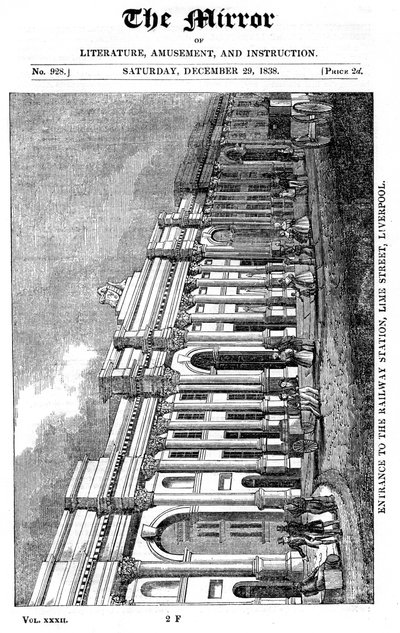 फ़ेमाडे ऑफ़ लाइम स्ट्रीट स्टेशन, लिवरपूल, 1838 द्वारा अज्ञात
