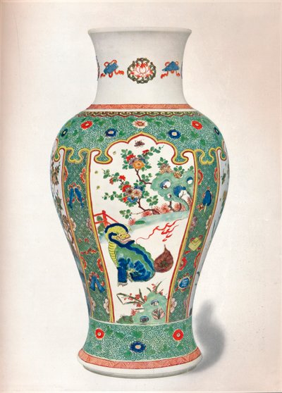 Famille Verte Vase, चार ईमानदार पैनलों के साथ चट्टानों और फूलों के पौधों के साथ चित्रित, दो राक्षस, द्वारा अज्ञात