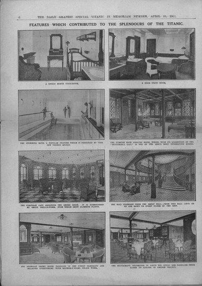 20 अप्रैल, 1912 को टाइटैनिक के स्पलेंडर में योगदान देने वाली सुविधाएँ। द्वारा अज्ञात