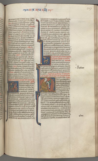 FOL। 317r, बारूच, हिस्ट्रीशीटेड प्रारंभिक एच, बारूक एक स्क्रॉल, सी पर एक डेस्क लेखन में बैठा है। 1275-1300। द्वारा अज्ञात