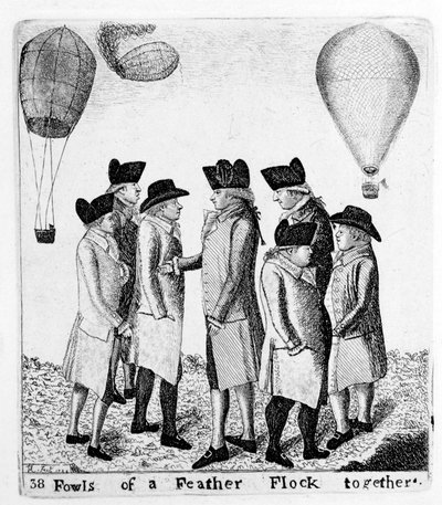एक पंख के झुंड एक साथ, एरोनॉट्स का एक समूह, c1785 द्वारा अज्ञात