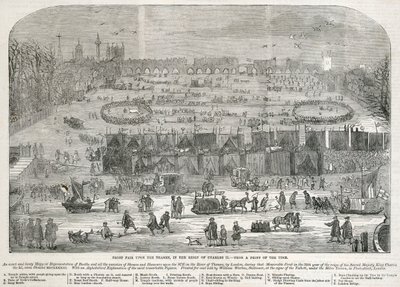 'चार्ल्स द्वितीय के शासनकाल में टेम्स पर फ्रॉस्ट मेला', लंदन, 1683 द्वारा अज्ञात