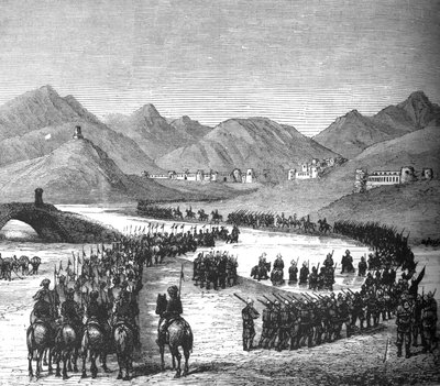 जनरल रॉस डिवीजन ने C1880 सर डोनाल्ड स्टीवर्ट से मिलने के लिए लोगर नदी को पार किया द्वारा अज्ञात