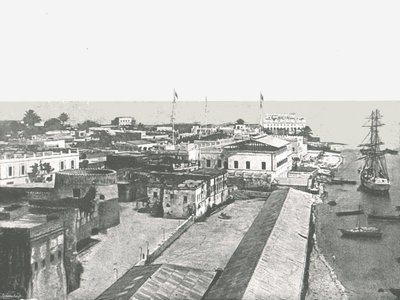 राजधानी का सामान्य दृश्य, ज़ांज़ीबार, 1895। द्वारा अज्ञात