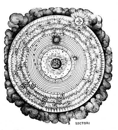 भू-केन्द्रित या पृथ्वी-केंद्रित ब्रह्मांड, c1617 द्वारा अज्ञात