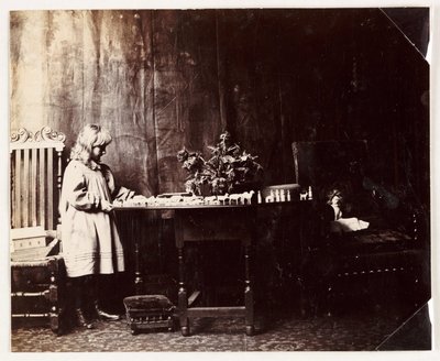 नूह के सन्दूक के खिलौने के सेट के साथ खेलती हुई लड़की, c 1905 द्वारा अज्ञात